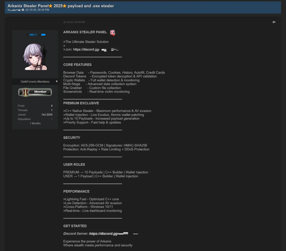 Ephemeral Digital Predator: Arkanix Stealer’s Brief Reign Signals AI’s Ascendance in Cybercrime Experiments
